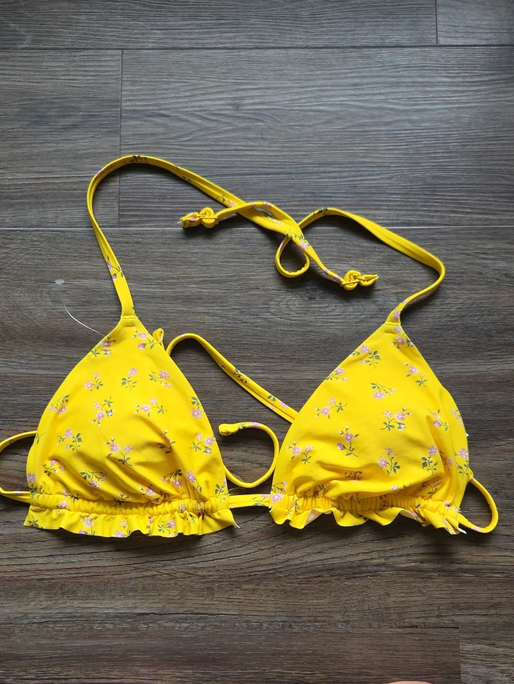 Nwot Aerie Triangle Padded Yellow Floral Swim Top Size Xl